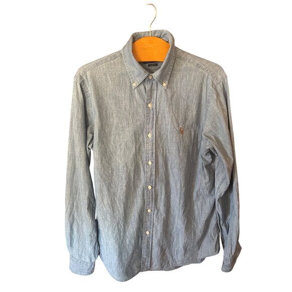 Mens VTG Ralph Lauren Polo Chambray Denim Button Down Shirt Medium Blue Label - Picture 1 of 12